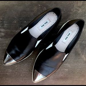 Miu Miu Pointed Toe Leather Platform Slip On